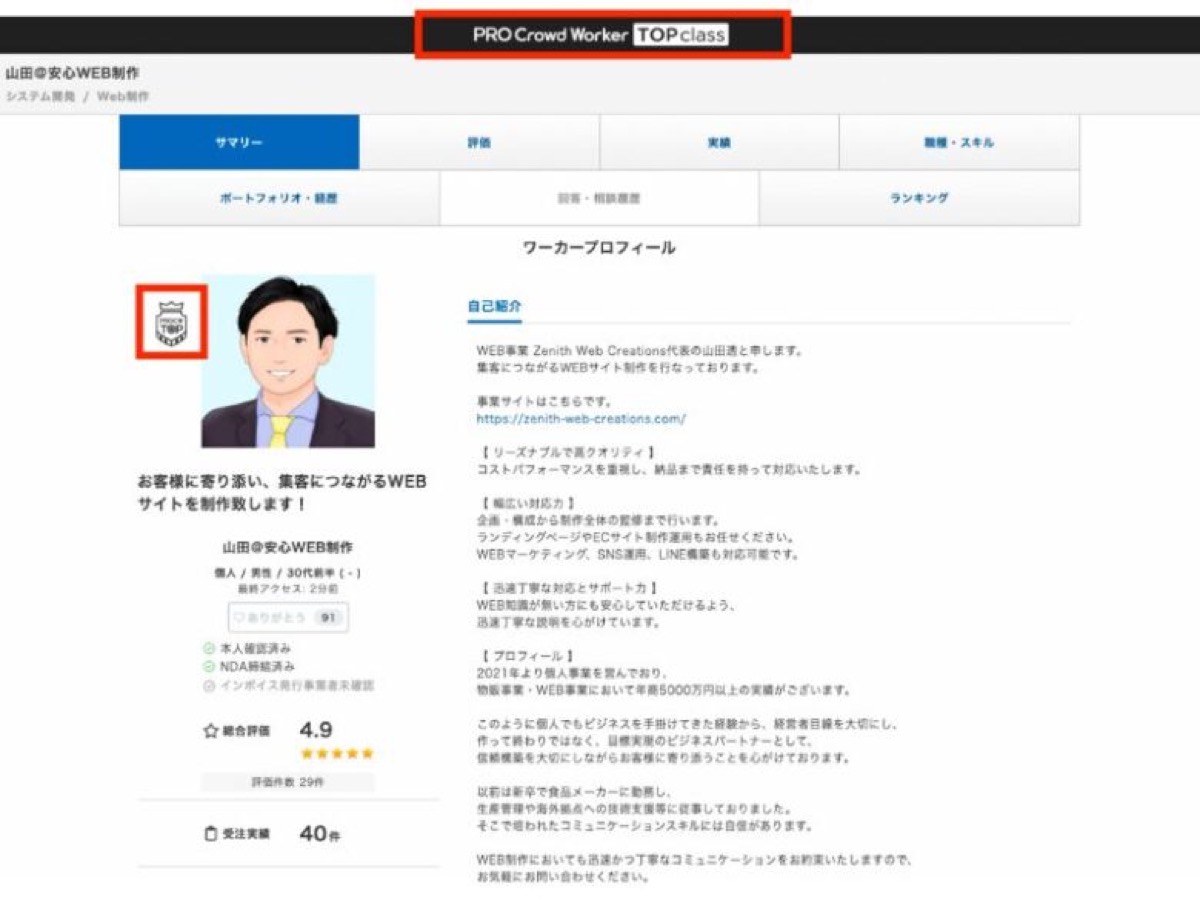 【クラウドワークス】TOPプロクラウドワーカーに認定されました!
